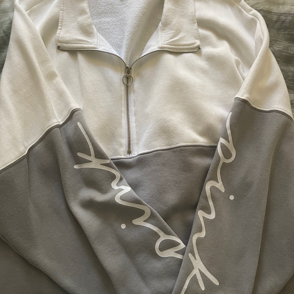 PINK Victoria's Secret Two-Tone Half-Zip Pullover in White and Gray